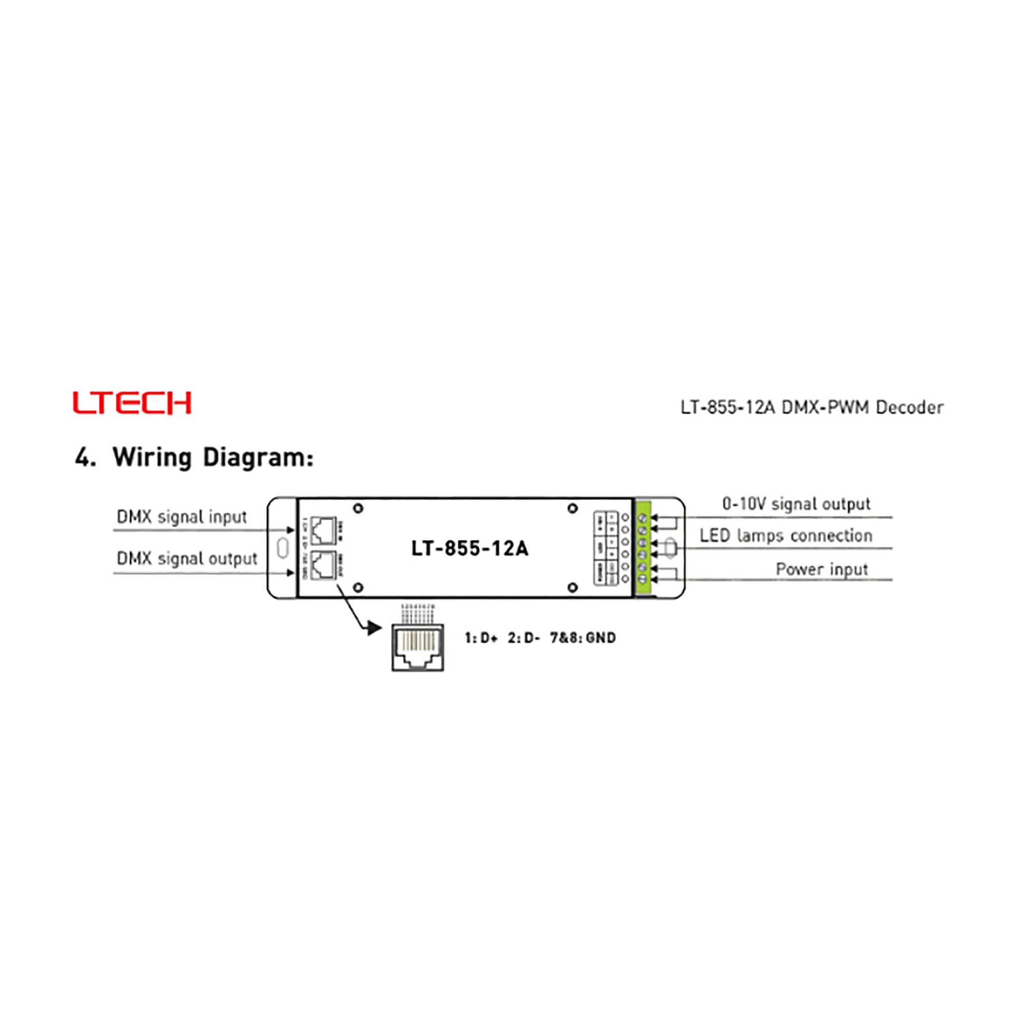 1 Channel CV DMX Decoder 12/24V DC 855-12A  LTECH DMX Controller